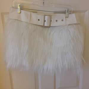 SHEIN White Faux Fur Mini Skirt
